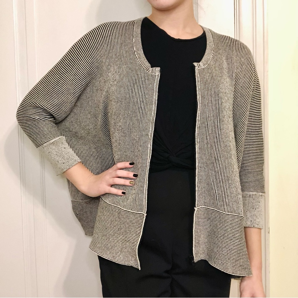 Cabi Striped Sweater Cardigan Black and White